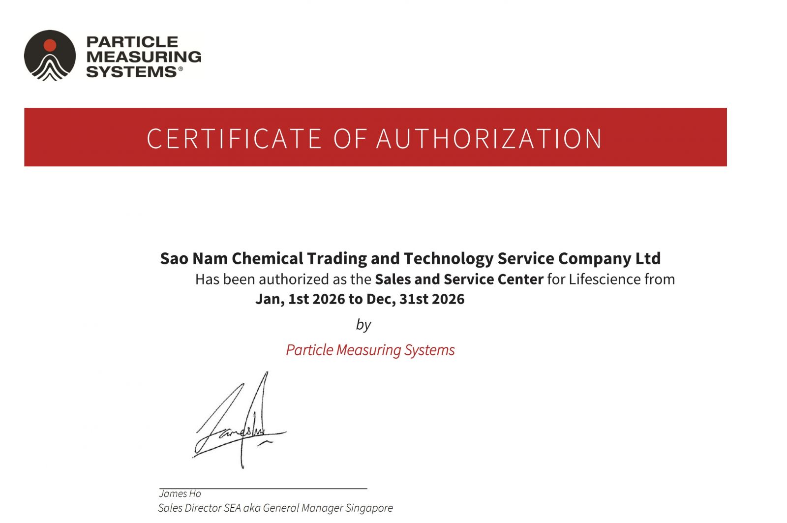 SAO NAM PMS Authorized Sales and Service Center Life Sciences 2026