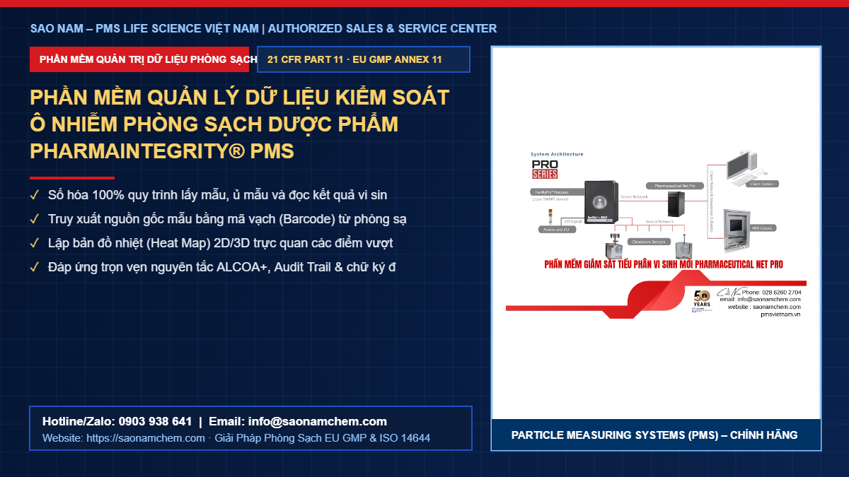 Phần Mềm Quản Lý Dữ Liệu Kiểm Soát Ô Nhiễm Phòng Sạch Dược Phẩm PharmaIntegrity® PMS